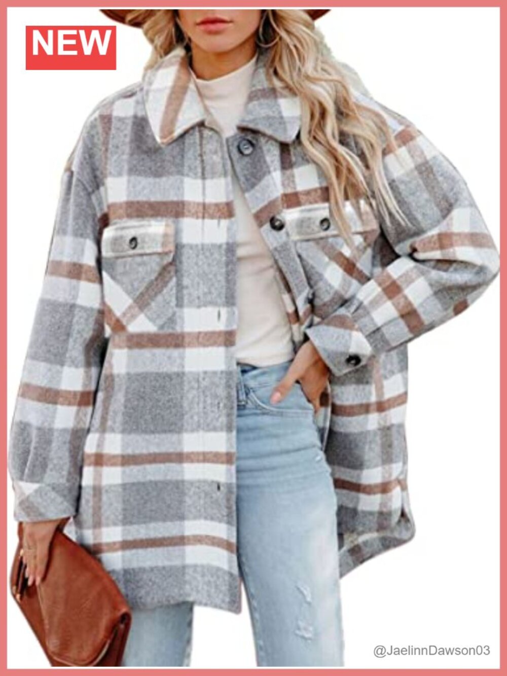 Womens Fleece Shacket Button Down Plaid Shirt Jacket Long Sleeve Casual